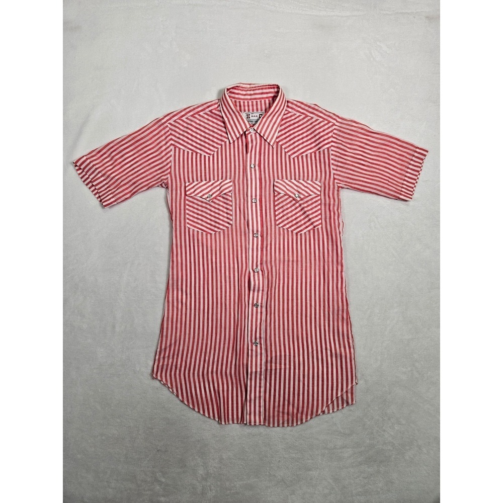 Vintage H Bar C California Ranchwear Red White Striped Western Snap Shirt 16.5
